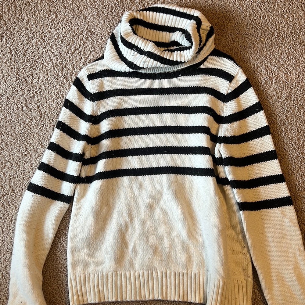 J-Crew white and black cowl neck sweater. Size medium